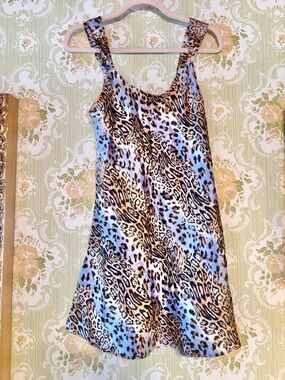Vintage Y2K Leopard Satin Slip Dress Small Amanda Stewart Intimates Animal Print